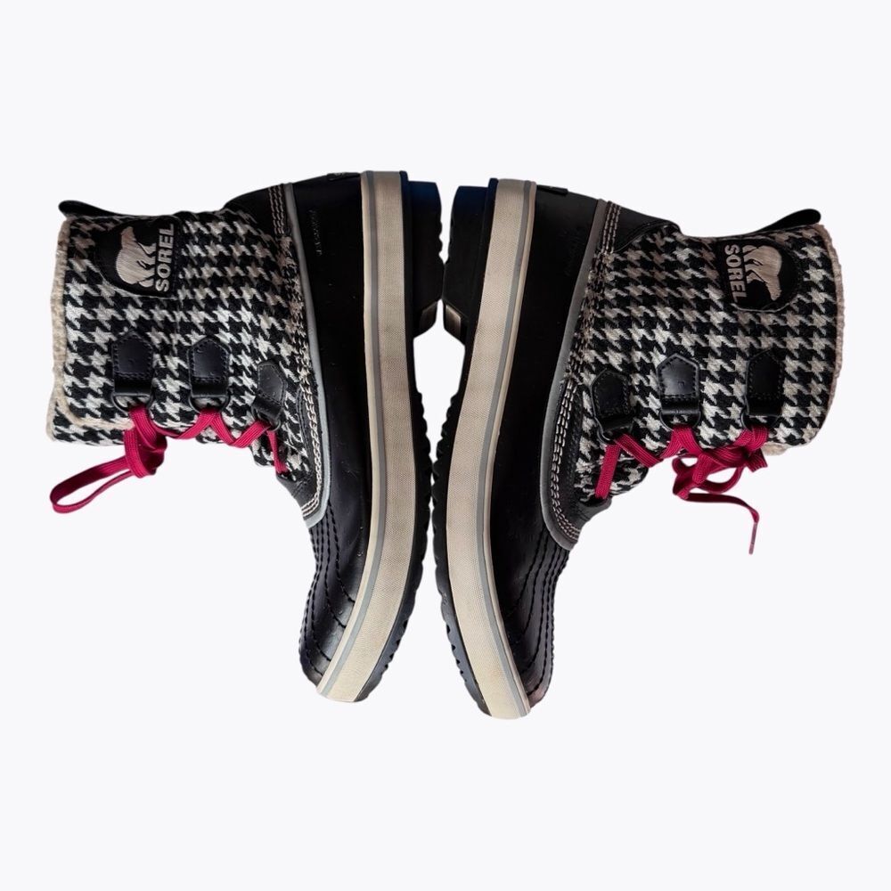 Sorel Tofino Houndstooth Waterproof Snow Boots Women 9 Black White Red Lace - Picture 7 of 10